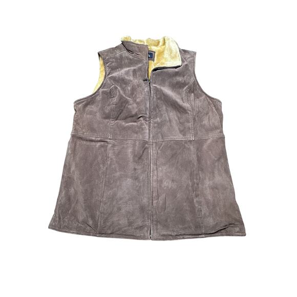 Vintage Denim & Co Suede Shearling Vest Brown Large - Picture 5 of 5